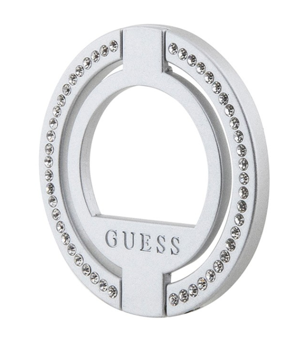 Guess кольцо-держатель MagSafe Металлическая подставка кольцо с бриллиантовыми стразами, Серебристый