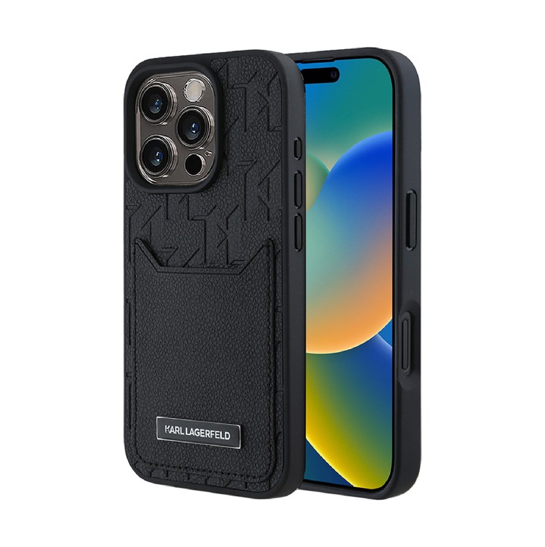 Чехол Lagerfeld для iPhone 16 Pro Max, Cardslot PU Grained Monogram с Pocket Hard, Черный