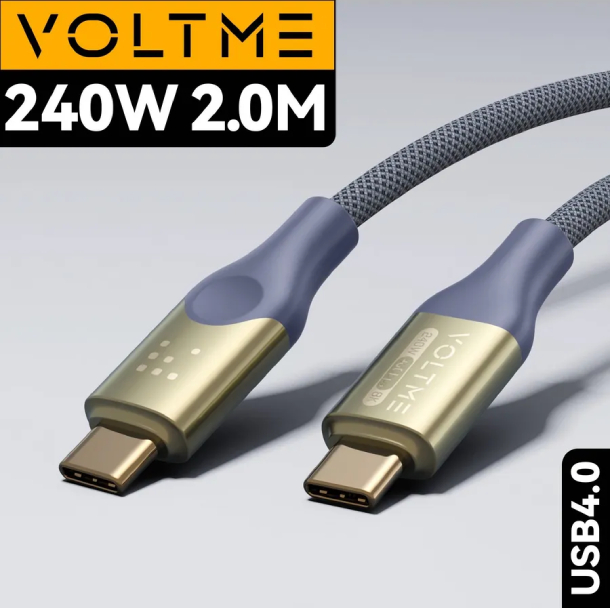 VOLTME Utron USB C+Type-C 5A 240 Вт 8K 2м Нейлон 240W, Черный