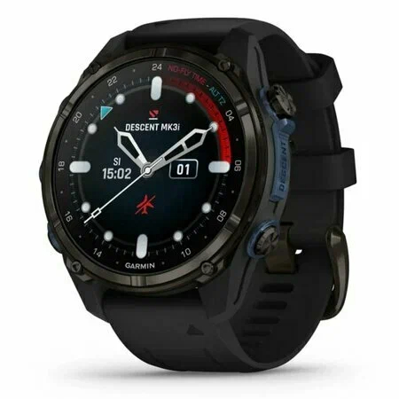 Garmin Descent 43mm, SKF12 Titanium Carbon Gray, DLC, Black Silicone Band, Dive Computer, Черный
