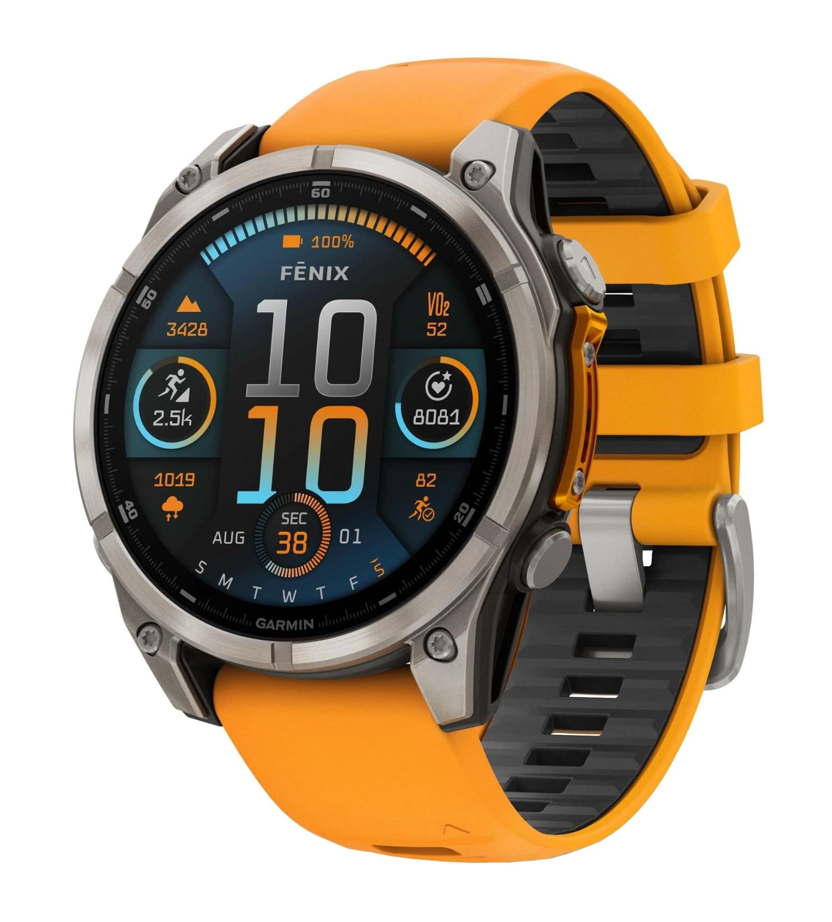 Garmin Fenix 8, 47 мм, AMOLED, Сапфирово-титановый с оранжевым / графитовым силиконовым ободком