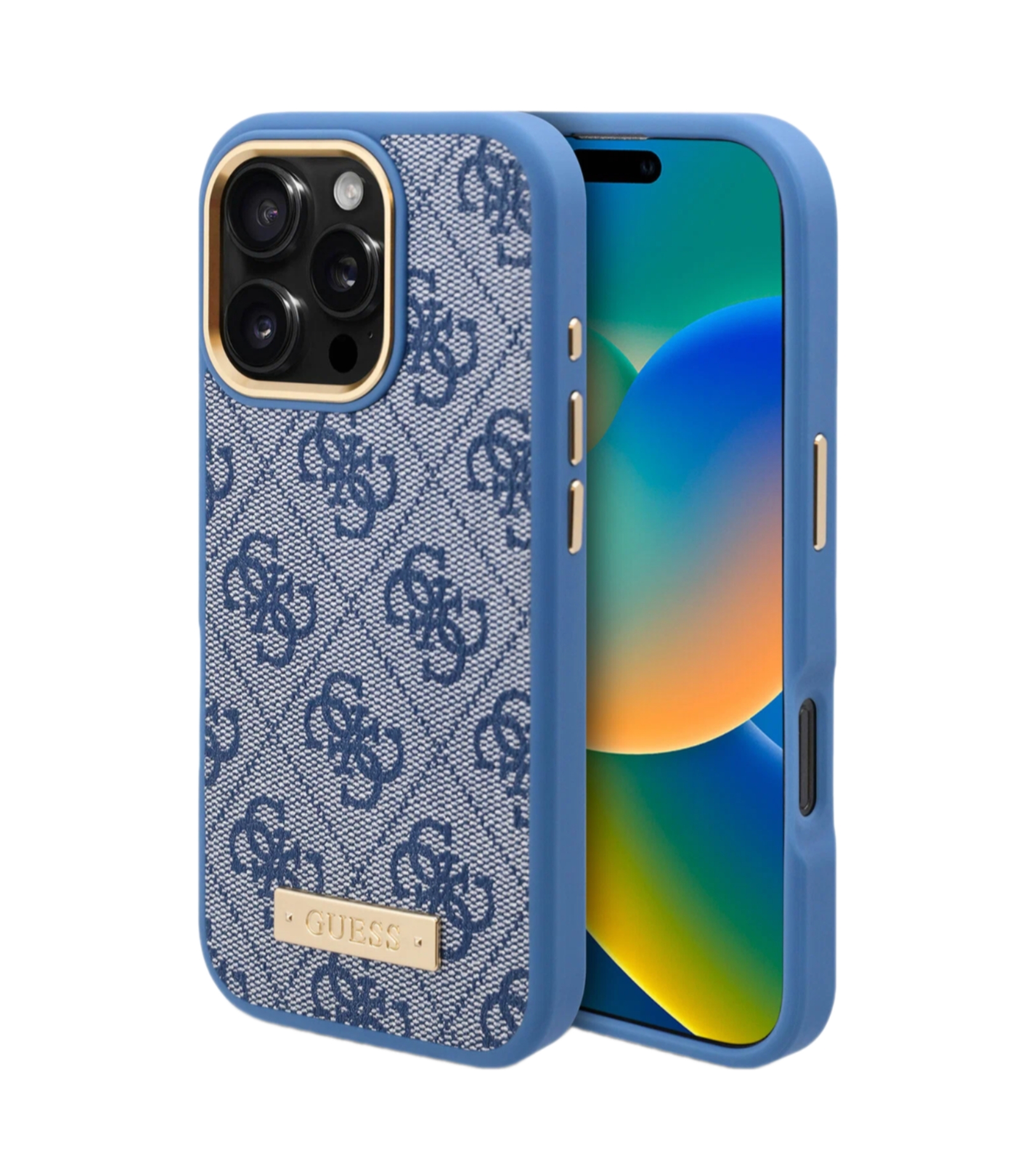 Чехол Guess PU 4G Plate metal logo Hard Blue (MagSafe) для iPhone 16 Pro Max, Синий