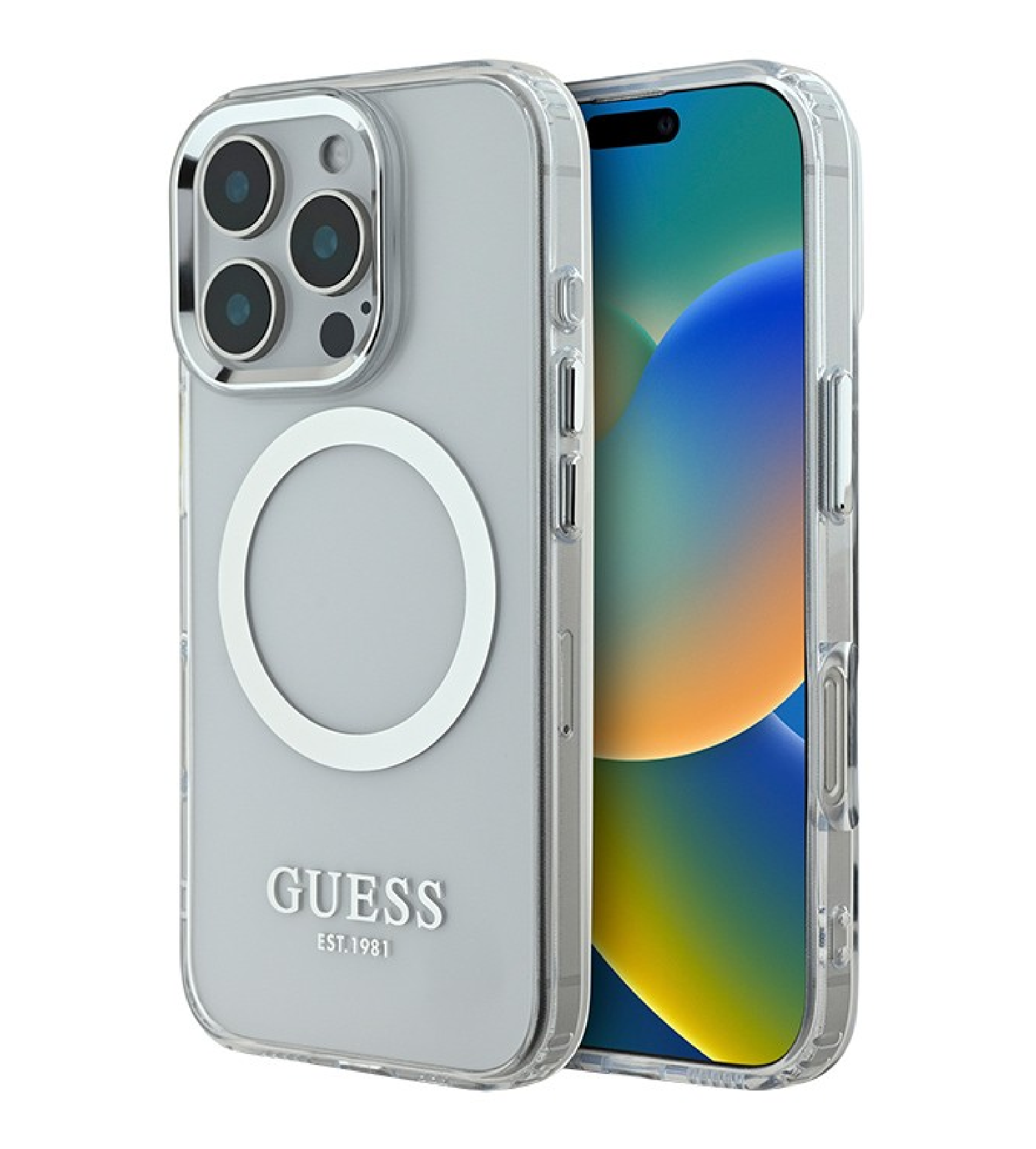 Чехол Guess PC/TPU Metal outline Hard с MagSafe для iPhone 16 Pro Max, Прозрачный/серебристый