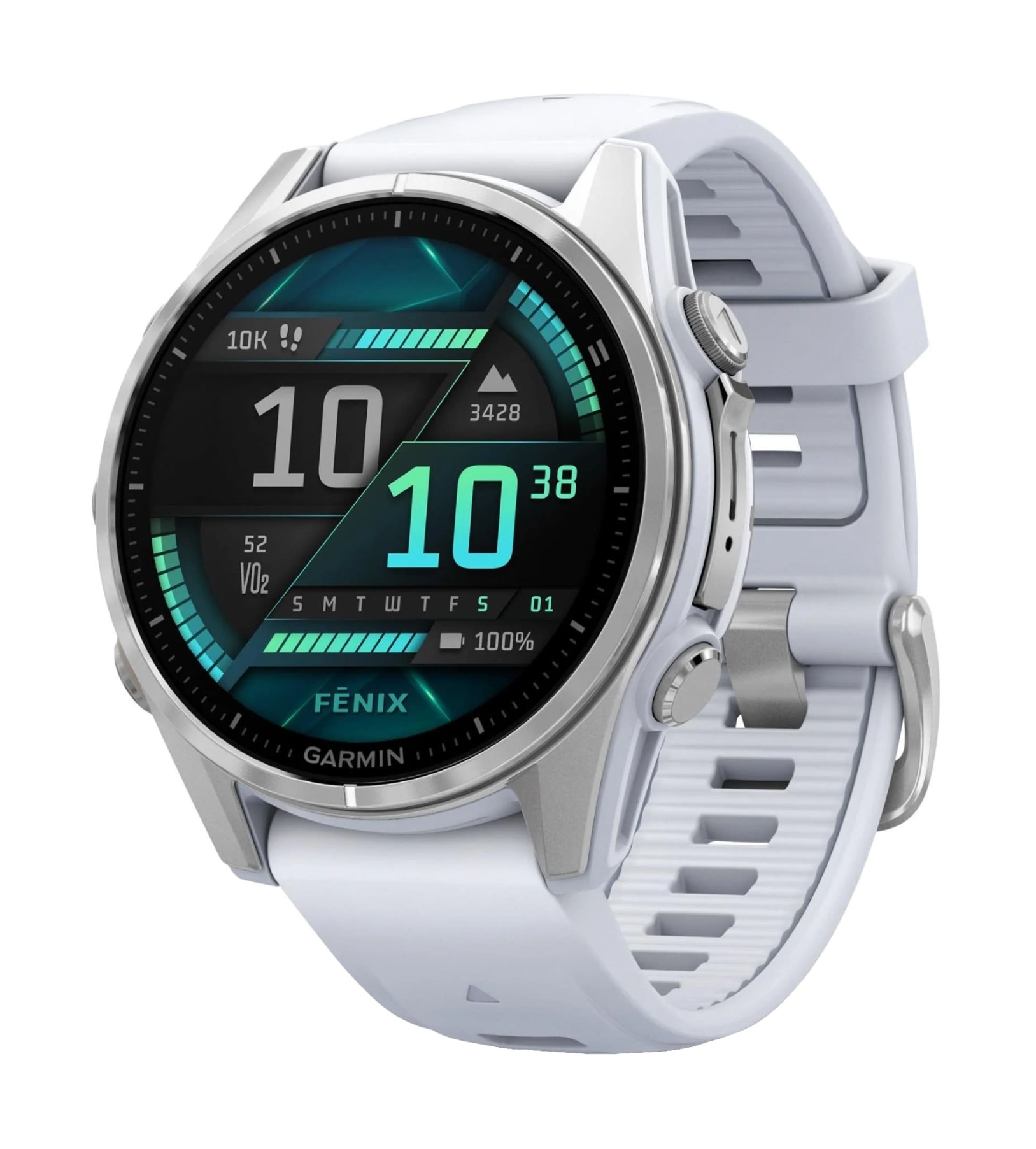 Garmin Fenix 8, 43 мм, AMOLED, Серебро/силикон  с белым камнем