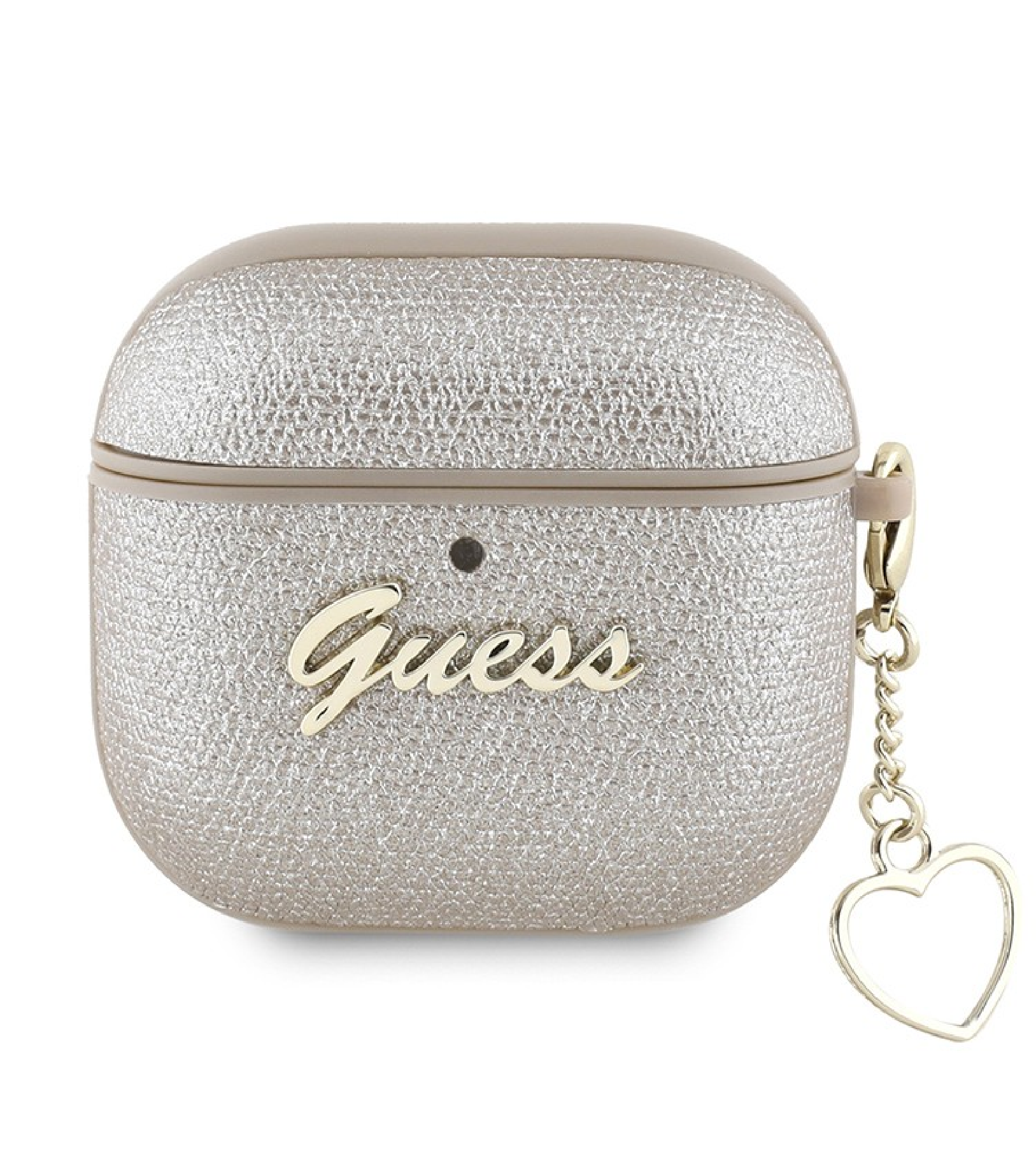 Чехол Guess PU leather with Script metal logo and Heart charm для Airpods 4, Золотой