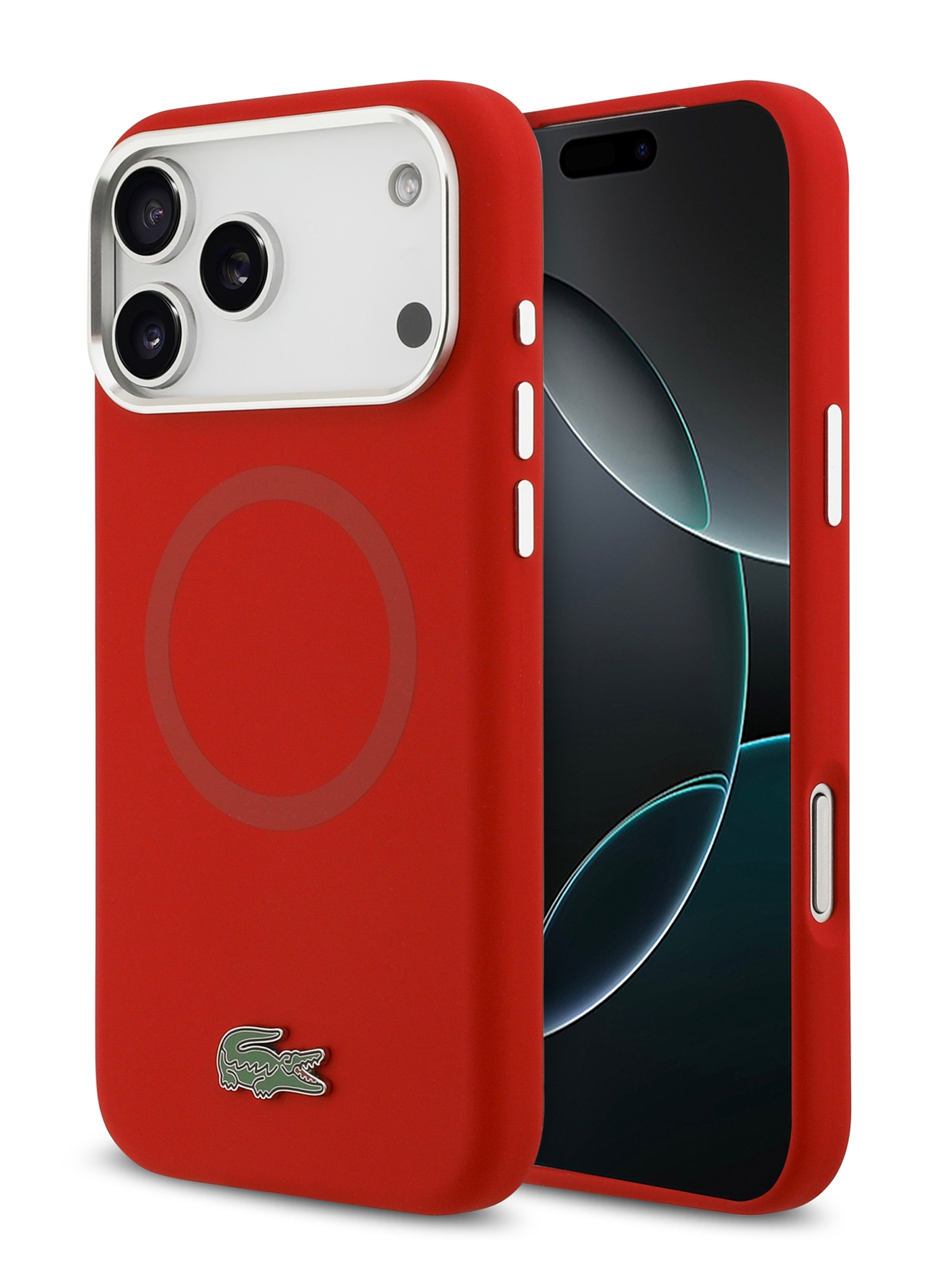 Чехол Lacoste для iPhone 17 Pro Max Liquid silicone Lacquer Metal logo & Cam Hard, MagSafe, Красный