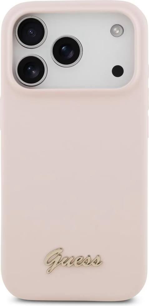 Чехол Guess iPhone 17 Pro чехол Liquid silicone Gold metal logo & Camera Hard Pink, Magsafe, Розовый