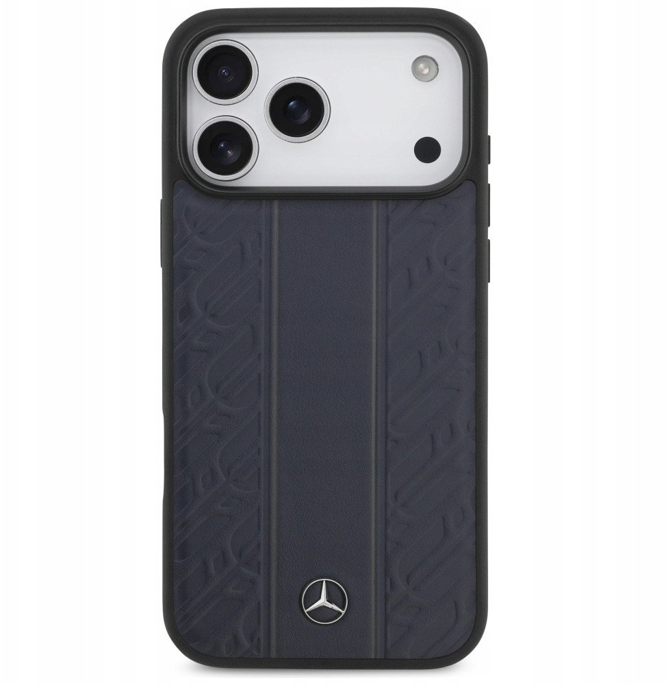 Чехол Mercedes iPhone 17 Pro Max Leather Laurel Leaves Vertical Stripes, MagSafe, Темно-синий