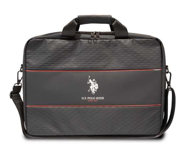 Cумка U.S. Polo для Macbook Air 15", Текстурированный узор с двойным логотипом лошади, Черный