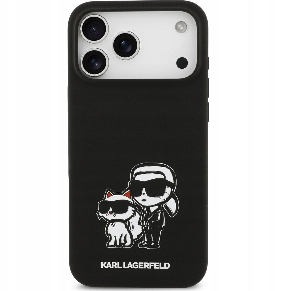 Чехол Lagerfeld iPhone 17 Pro Max Liquid Silicone Sketch Karl&Choup Metal cam Hard Blk, MagSafe, Черный