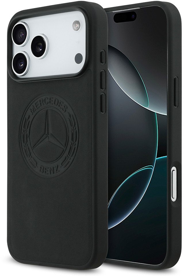 Чехол Mercedes iPhone 17 Pro Max Leather Vintage Round Debossed Logo, MagSafe, Черный