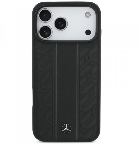 Чехол Mercedes iPhone 17 Pro Max Leather Laurel Leaves Vertical Stripes, MagSafe, Черный