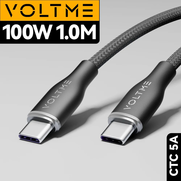 VOLTME RUGG USB C+Type-C- 5A 100 Вт 1м Нейлон 100W, Черный