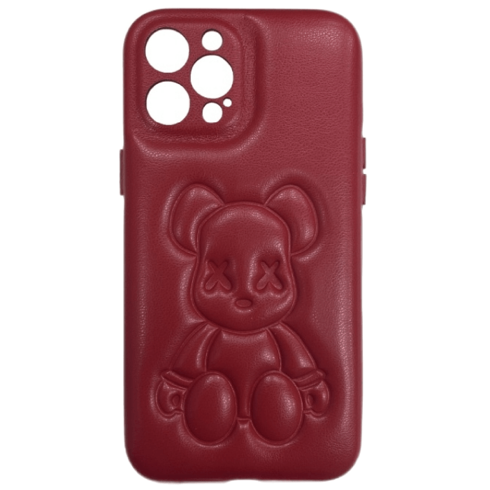 Чехол кожаный Bearbrick для Apple iPhone 14 Pro Max, Красный