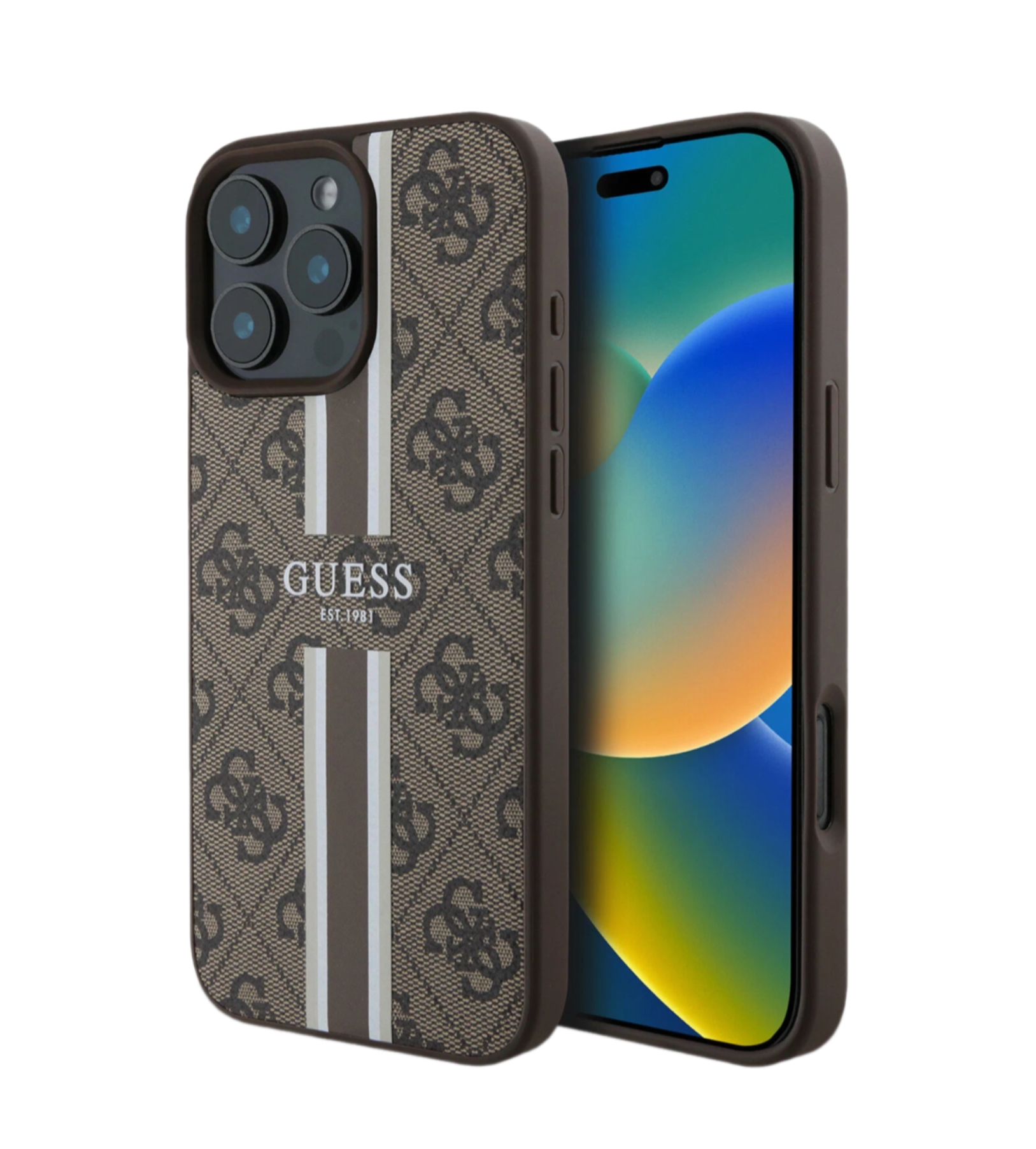 Чехол Guess PU 4G Stripes Hard Brown (MagSafe) для iPhone 16 Pro Max