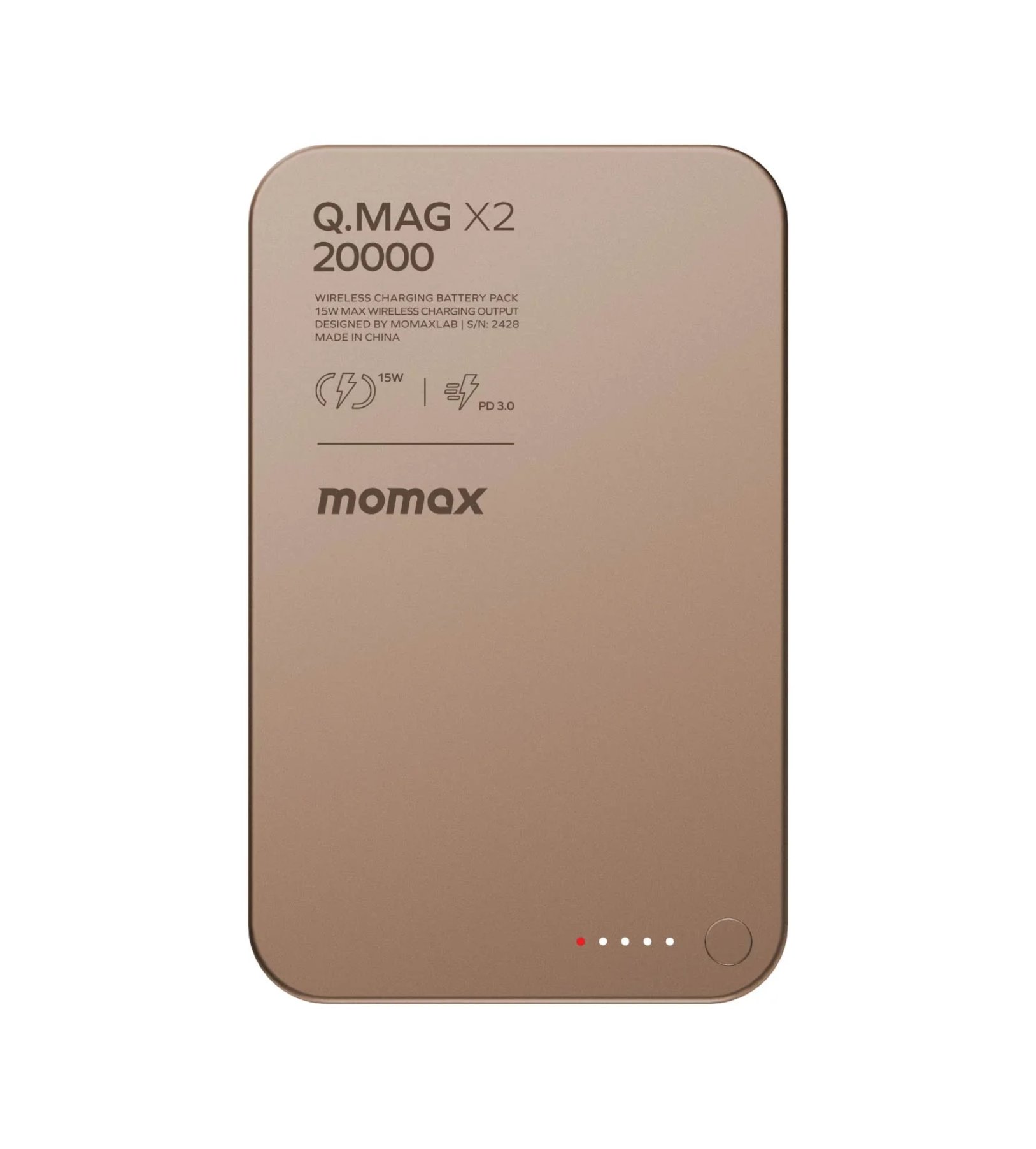 Power Bank Momax IP133CNL2 Q.Mag X2 Magnetic Wireless Battery Pack, 20000 mAh, Золотистый