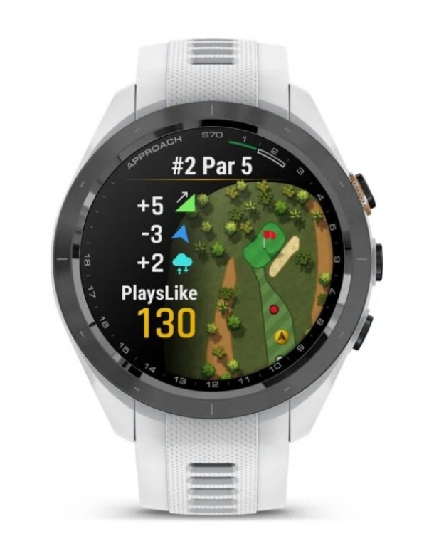 Garmin Aproach S70 42 мм, керамический корпус с белым силиконовым ремешком