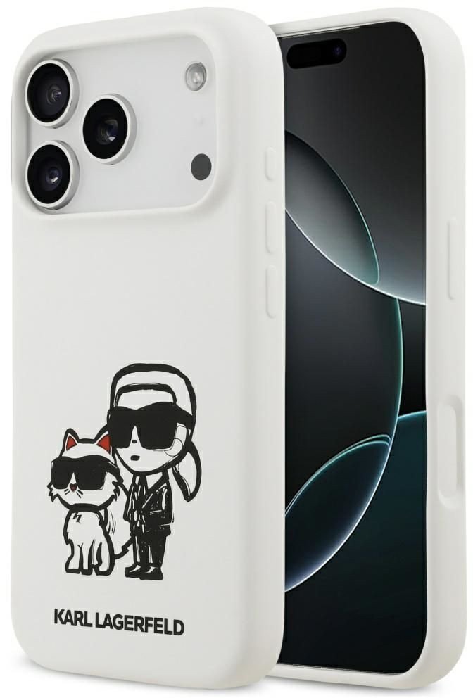 Чехол Lagerfeld iPhone 17 Pro Liquid Silicone Sketch Karl&Choup Metal cam, MagSafe, Бежевый