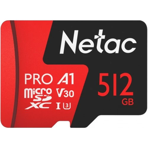 Карта памяти Netac P500 Extreme Pro Class 10 UHS-I A1 V30 (100 Mb/s), MicroSDXC, 512GB и SD адаптер