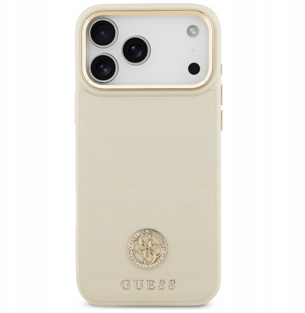 Чехол Guess iPhone 17 Pro Max PU Grained 4G Diamond metal logo Gold camera Hard Beige, MagSafe, Бежевый