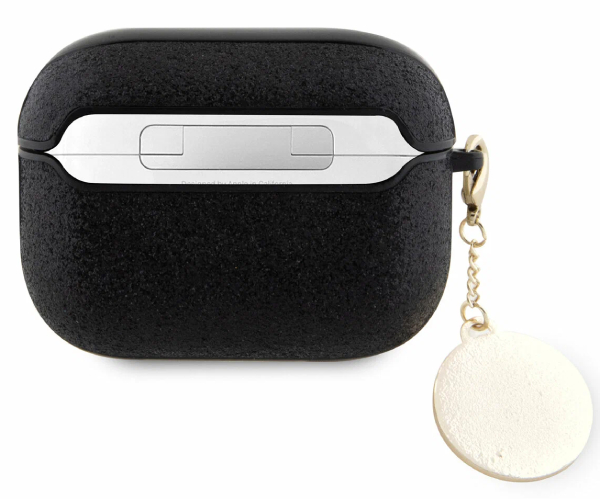 Чехол Guess для Airpods 2, Фиксированные блестки с бриллиантовым сердечком-шармом, Чёрная
