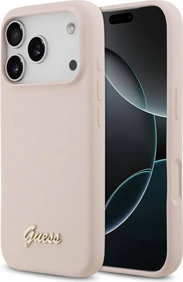 Чехол Guess iPhone 17 Pro чехол Liquid silicone Gold metal logo & Camera Hard Pink, Magsafe, Розовый