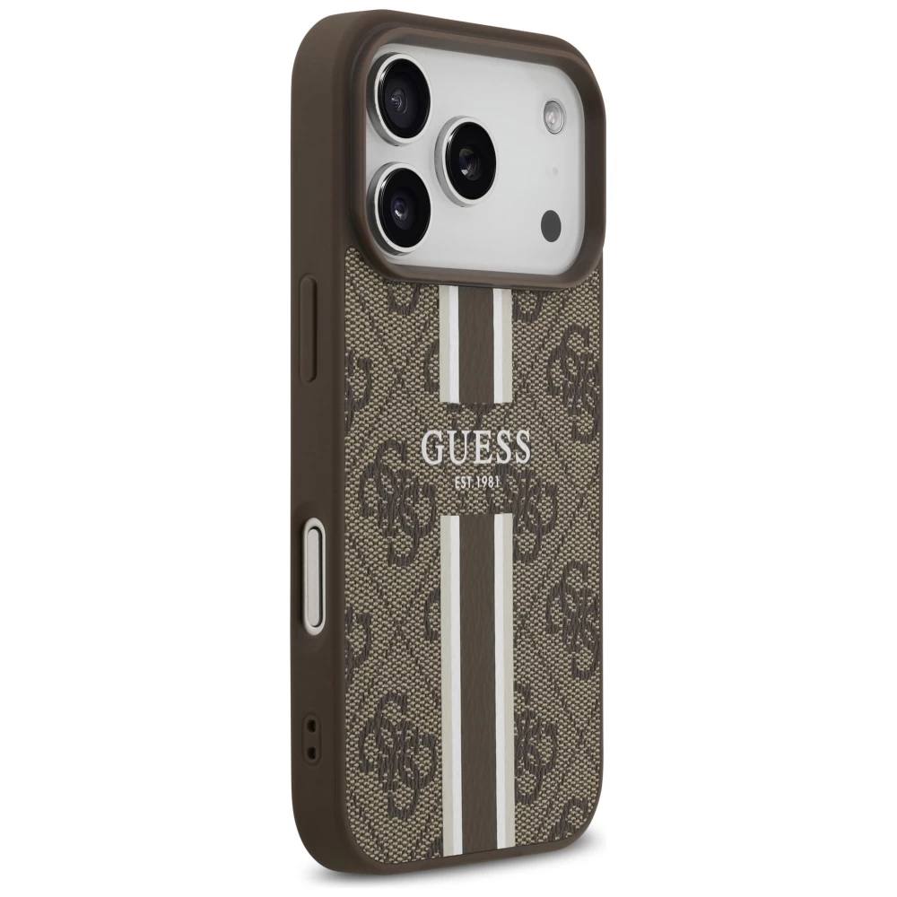 Чехол Guess iPhone 17 Pro чехол PU 4G Stripes Hard Brown, Magsafe, Коричневый