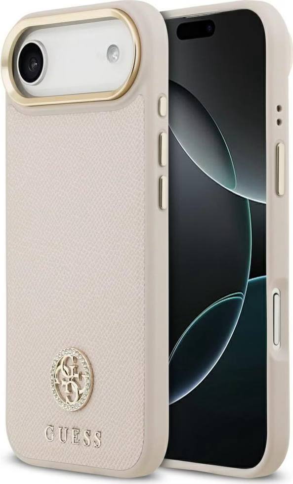 Чехол Guess iPhone Air PU Grained 4G Diamond metal logo Gold camera Hard Pink, MagSafe, Розовый