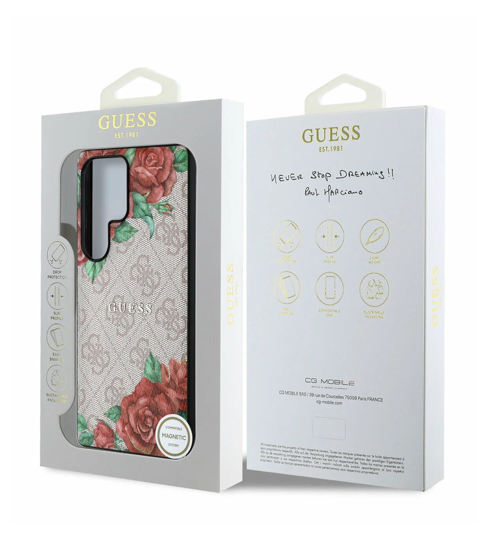 Чехол Guess PU Flowers Roses Hard Pink Galaxy S25 Ultra, MagSafe, Розовый