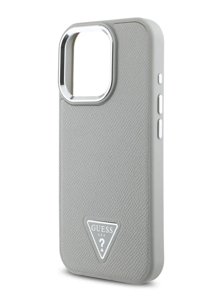 Чехол Guess для iPhone 16 Pro Max PU Grained leather Triangle metal logo, MagSafe, Бежевый