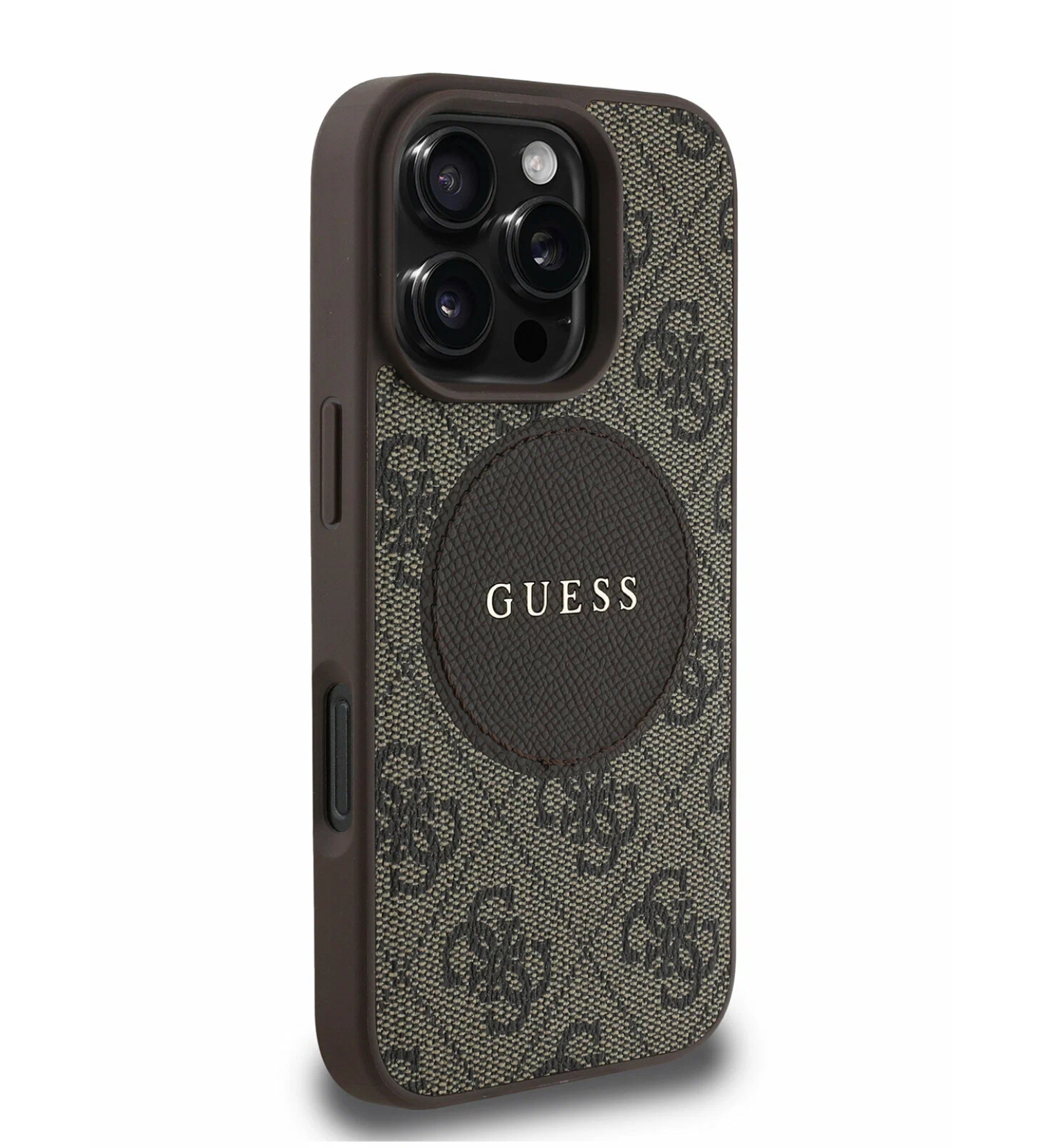 Чехол Guess PU 4G with Round Patch Metal logo Hard с MagSafe для iPhone 16 Pro Max, Коричневый