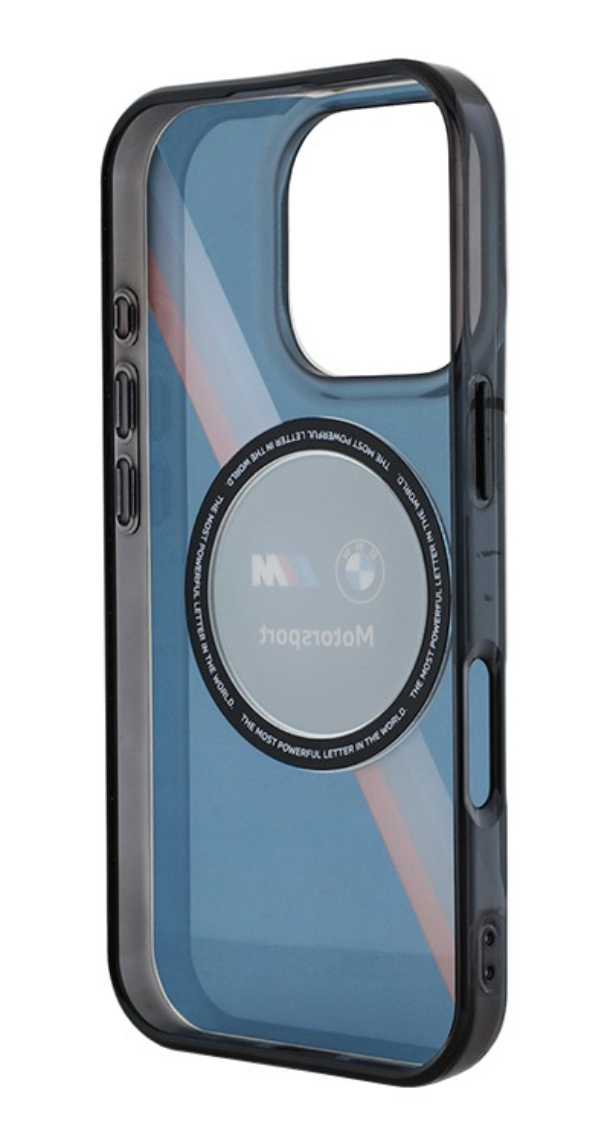 Чехол BMW для iPhone 16 Pro, Motorsport PC/TPU Круг и триколор MagSafe, Синий