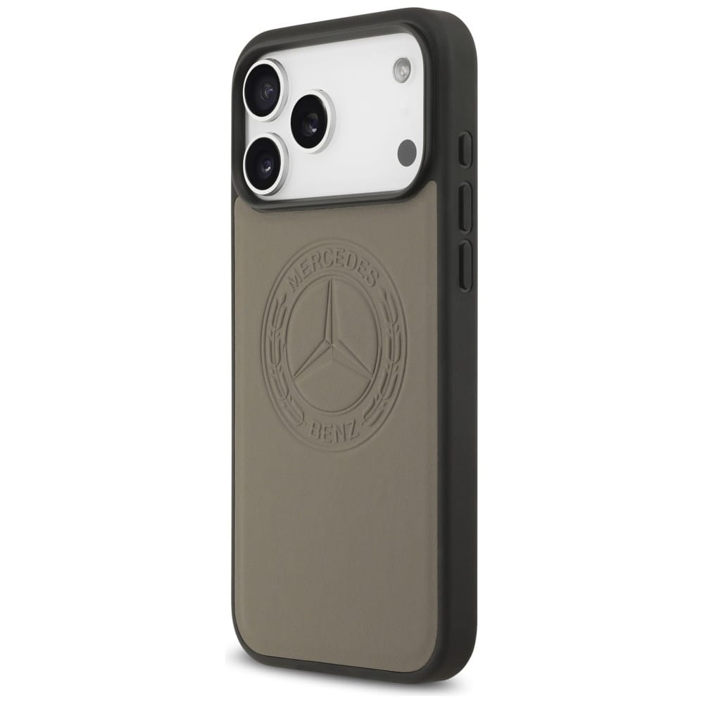 Чехол Mercedes iPhone 17 Pro Max Leather Vintage Round Debossed Logo, MagSafe, Темно-зеленый