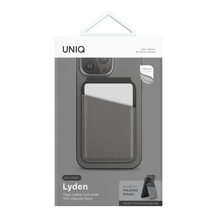 Чехол-бумажник Uniq Lyden DS Magnetic FRID-blocking cardholder with Stand Rhino, Черно-серый