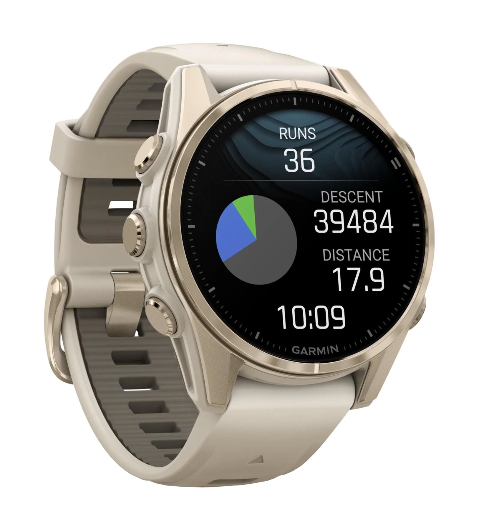 Garmin Fenix 8, 43 мм, AMOLED, Сапфир нежно-золотистого цвета с силиконовым ремешком из серого/темного песчаника