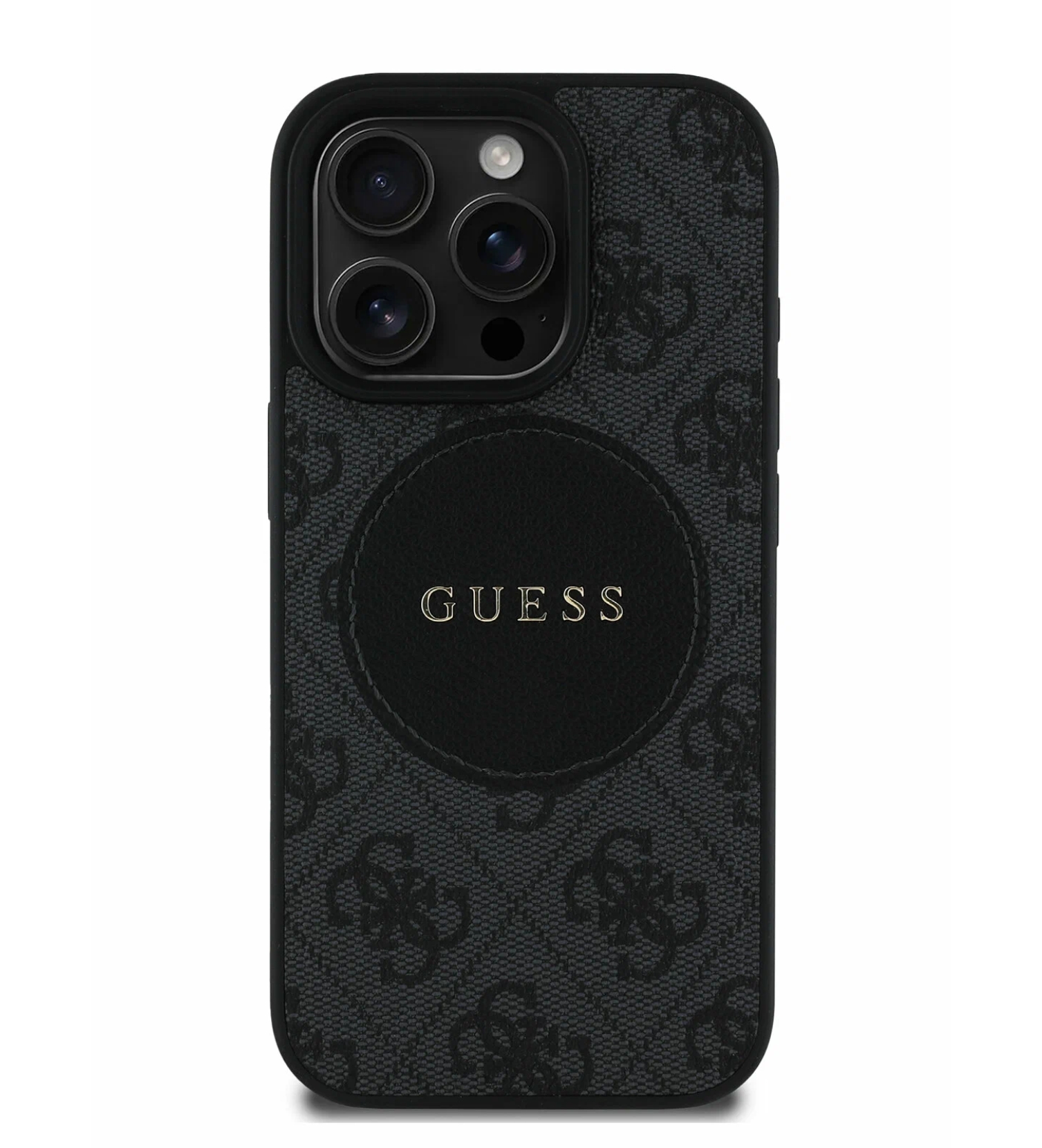 Чехол Guess PU 4G with Round Patch Metal logo Hard с MagSafe для iPhone 16 Pro Max, Черный