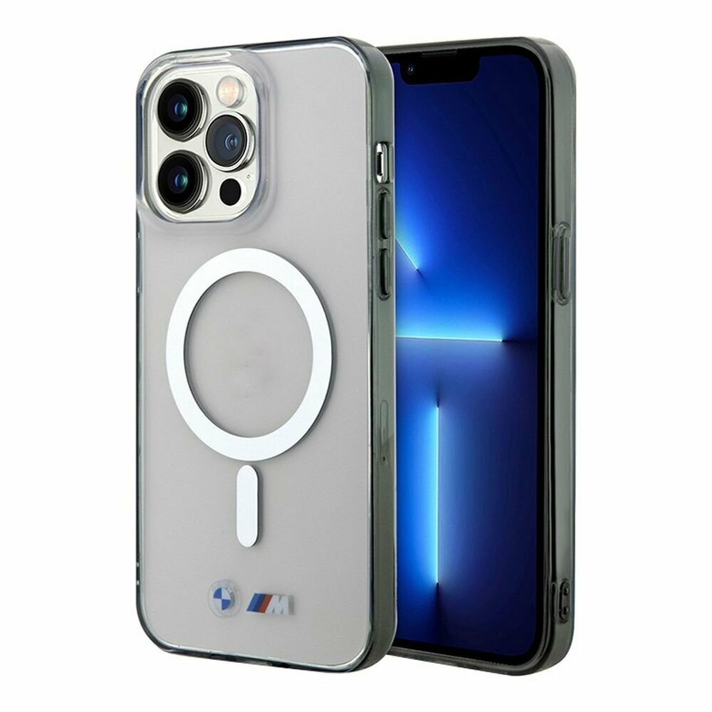 Чехол BMW для iPhone 15 M-Collection PC/TPU Серебряное кольцо MagSafe, Прозрачный