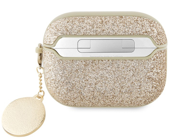 Чехол Guess для Airpods Pro, Фиксированные блестки с бриллиантовым сердечком-шармом, Золотой