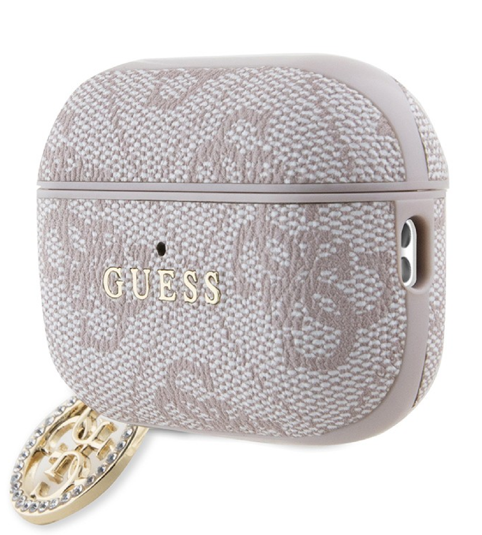 Чехол Guess PU leather 4G with Classic metal logo and Diamond charm для Airpods Pro 2, Розовый