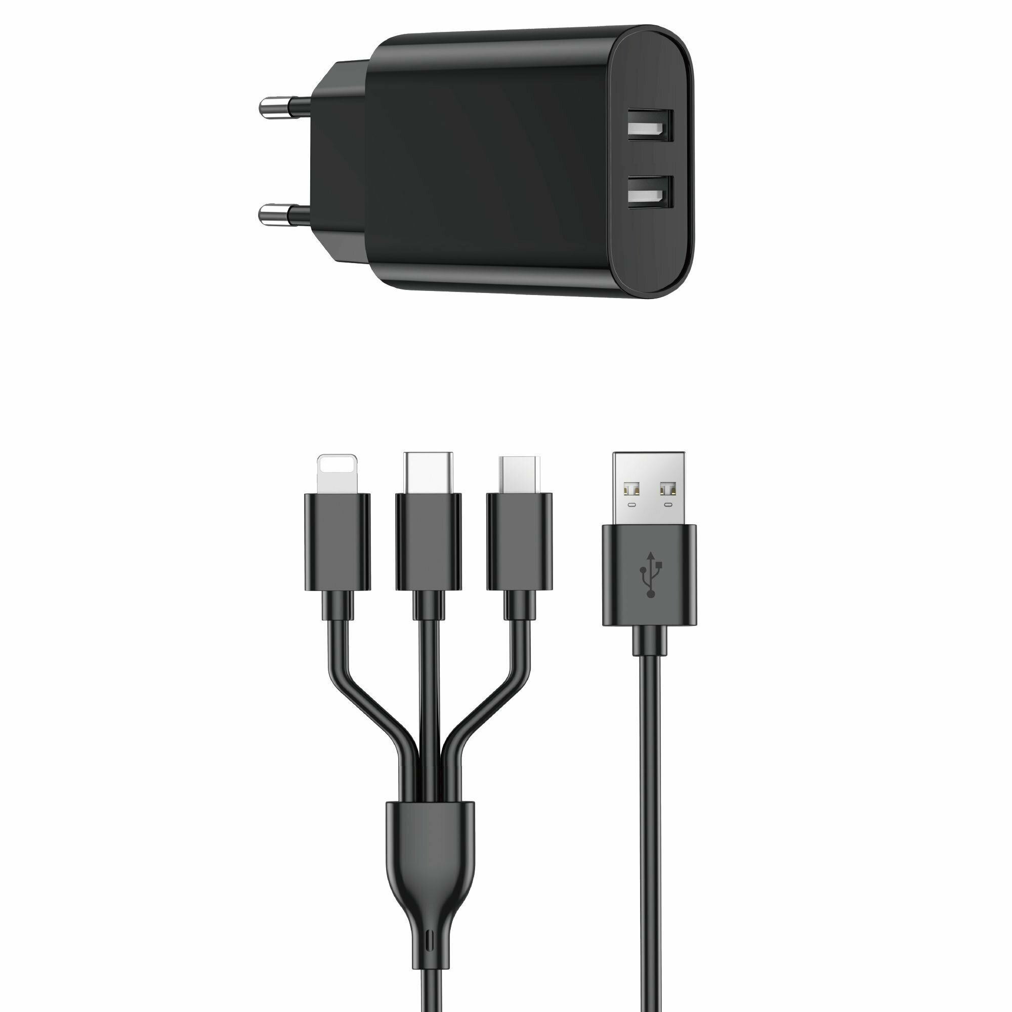 WiWU U003 USB-A + USB A + кабель 3in1