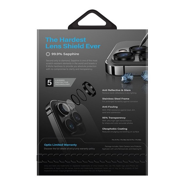 Uniq OPTIX PRIME сапфировое стекло на камеру для iPhone 16 Pro / 16 Pro Max, Серая