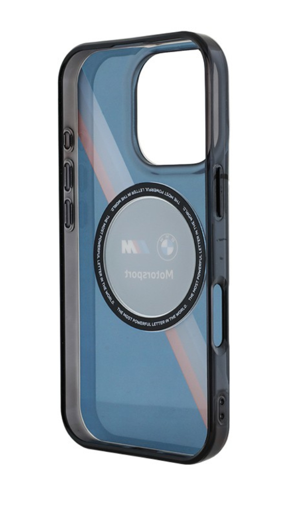 Чехол BMW для iPhone 16 Pro Max, Motorsport PC/TPU Круг и триколор MagSafe, Синий