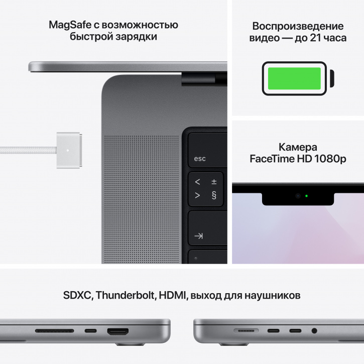 Apple MacBook Pro 16", 2021, M1 Pro, 10C CPU, 16C GPU/16Гб/512Гб SSD, Космический серый, MK183 RU