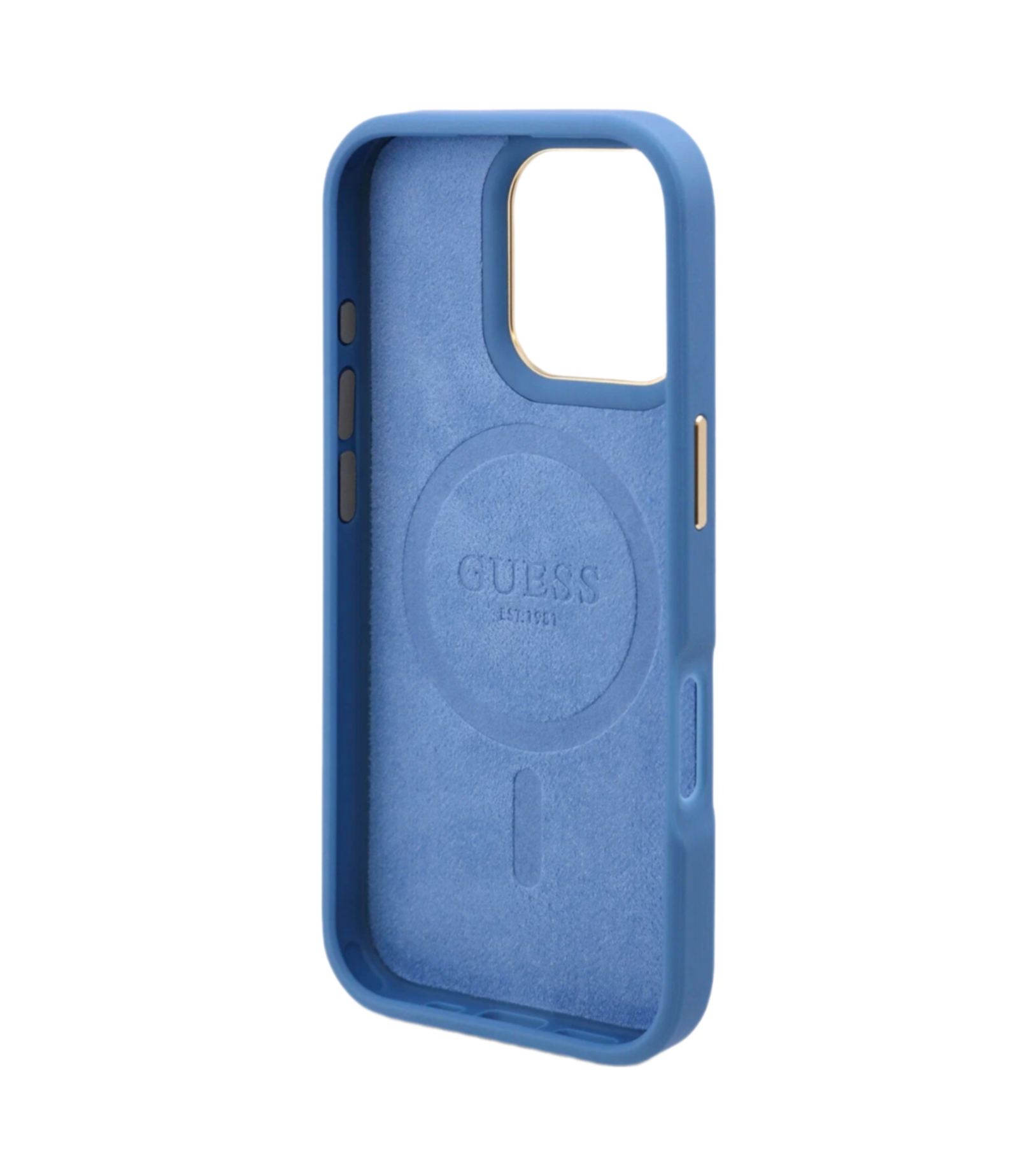 Чехол Guess PU 4G Plate metal logo Hard Blue (MagSafe) для iPhone 16 Pro Max, Синий