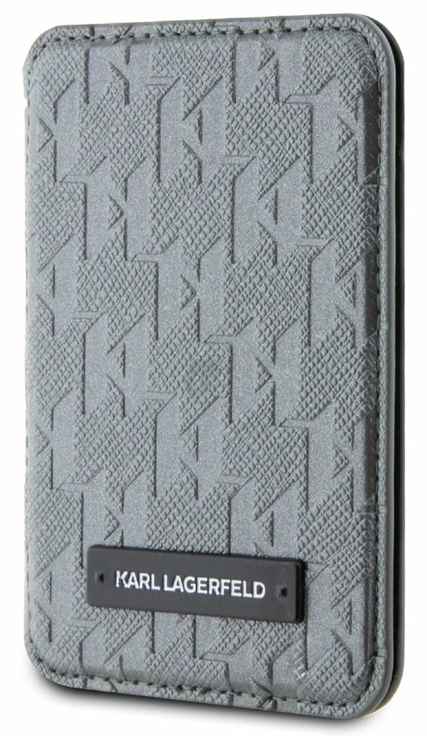 Чехол-бумажник Lagerfeld Wallet MagSafe Cardslot Stand Saffiano Monogram Plate logo, Серебряный