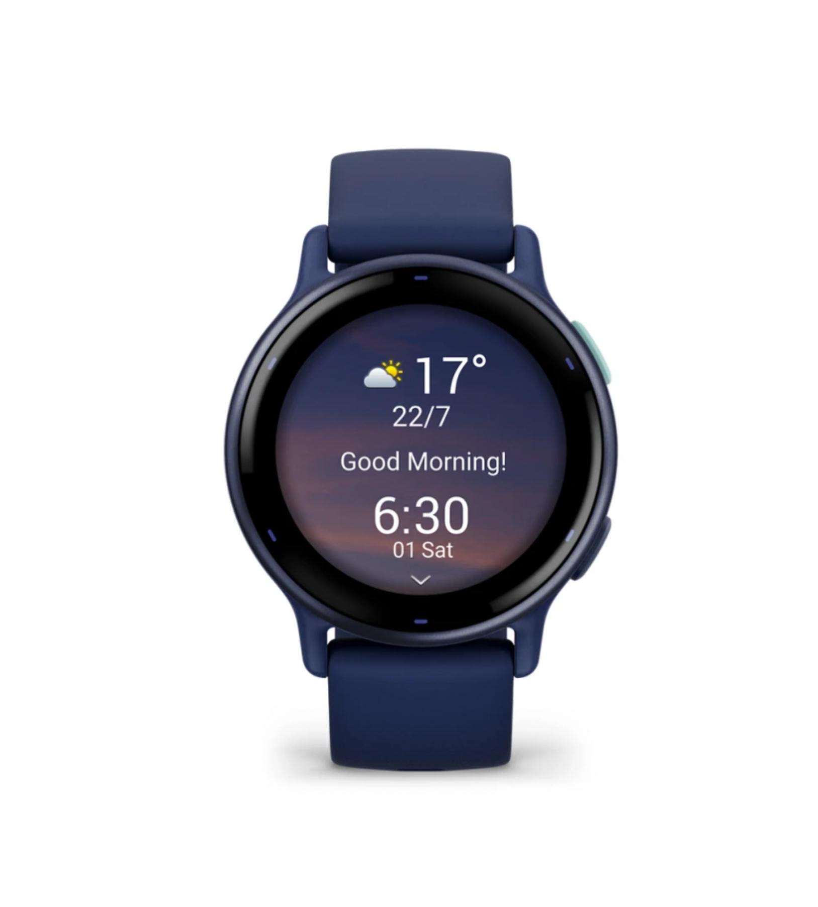 Garmin Vivoactive 5 Metallic Navy, алюминиевый ободок с корпусом и силиконовым браслетом цвета морской волны