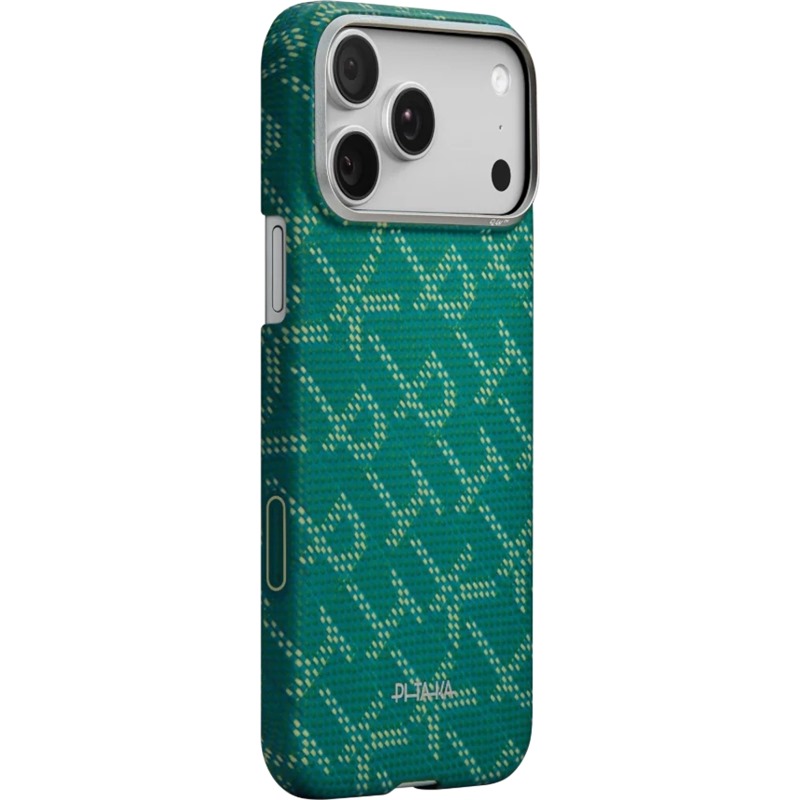 Чехол Pitaka Monogram Ultra-Slim Case для iPhone 17 Pro, зелено-золотой