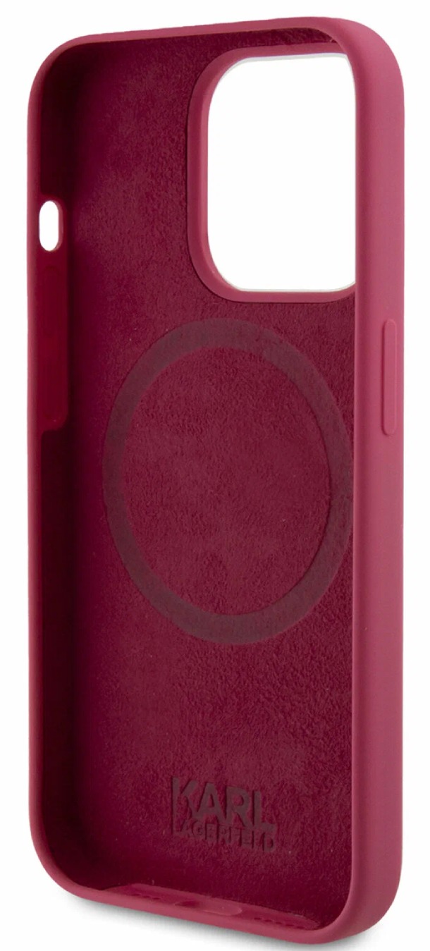 Чехол Lagerfeld для iPhone 15 Pro, Силикон Metal plate logo Hard MagSafe, Фуксия