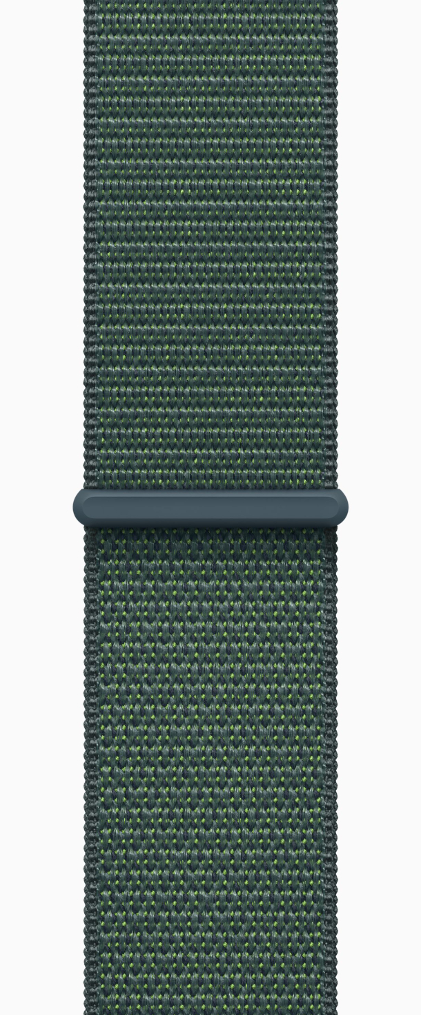 Apple Watch SE 2024, 40 мм, корпус из алюминия цвета «сияющая звезда», спортивный ремешок Loop зеленого цвета, MXEH3