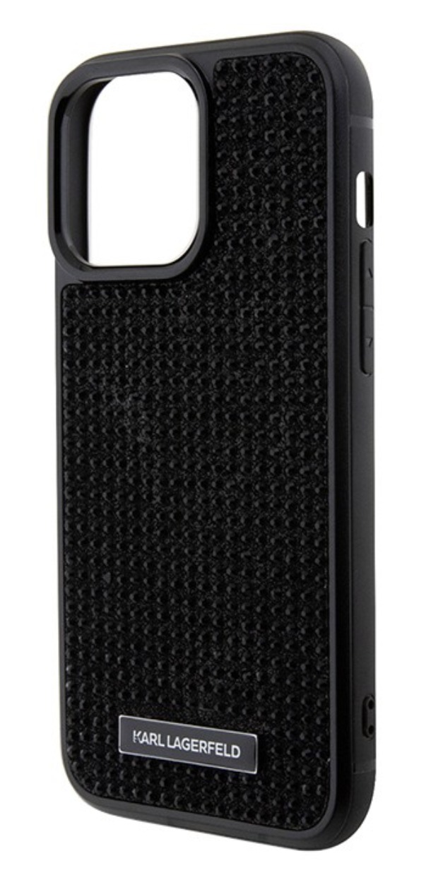 Чехол Lagerfeld для iPhone 15 Pro, Diamond Rhinestone Metal logo Hard, Черный